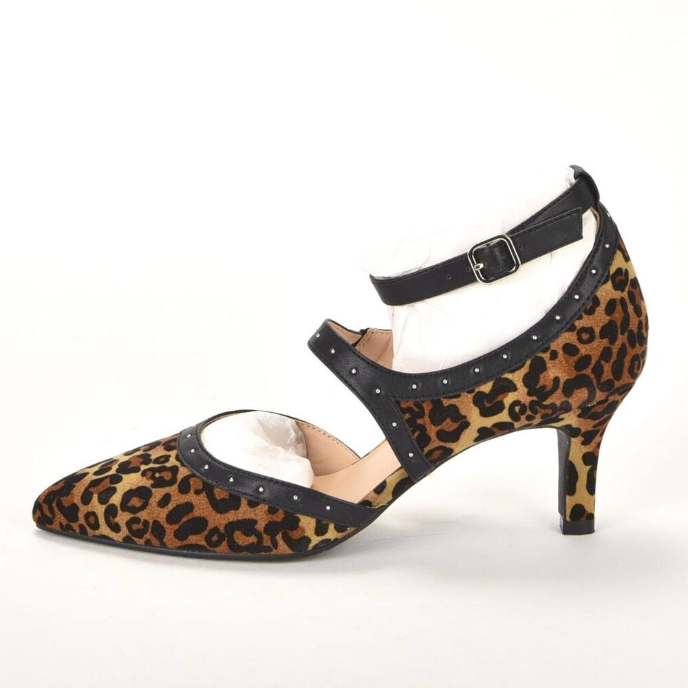 Array Leopard Print Leather Fabric Criss Cross He… - image 1